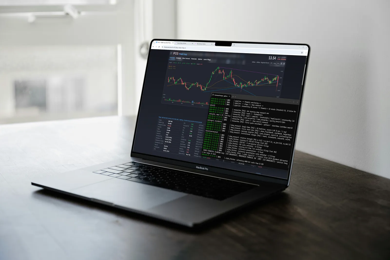 Pitch Daily's charts and research log on a laptop