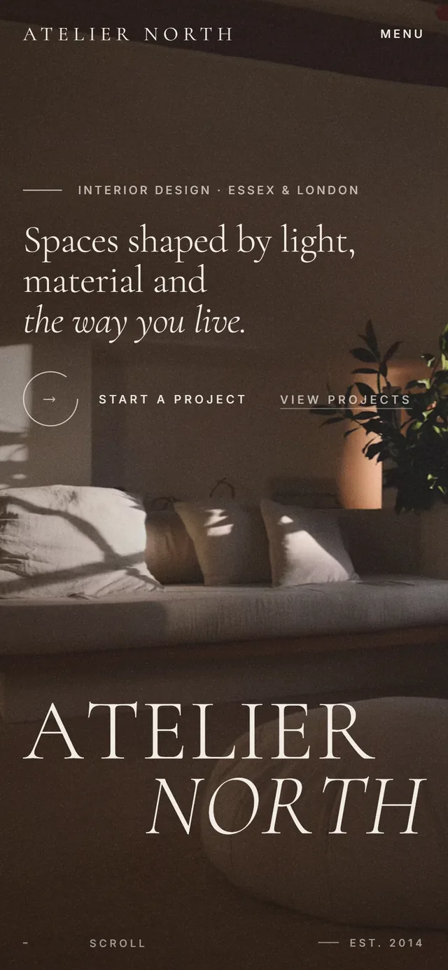 Atelier North's website on a phone