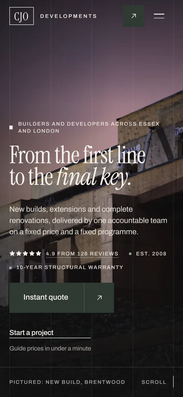 CJO Developments's website on a phone